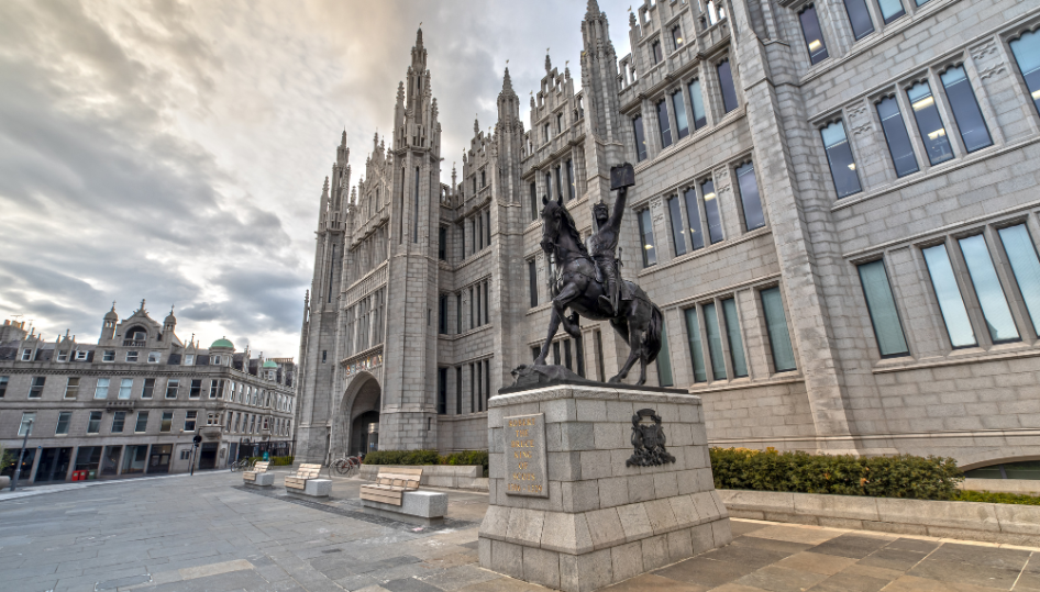 View of granite town hall in Aberdeen city centre.